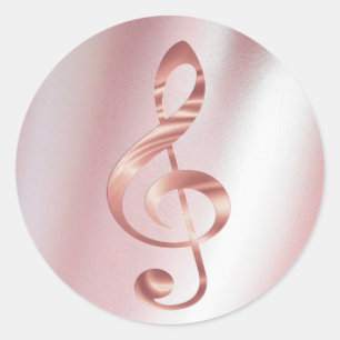 faux rose gold music treble clef on faux foil classic round sticker