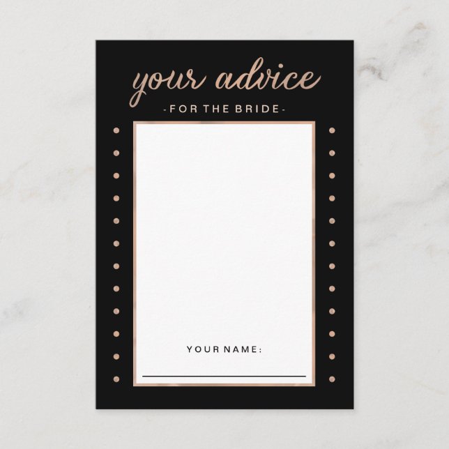 Faux Rose Gold on Black Advice for the Bride Card (Front)