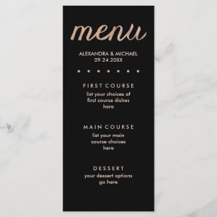 Faux Rose Gold on Black Dotted Wedding Menu