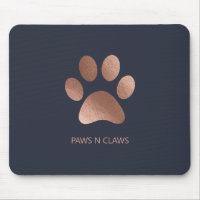 Faux Rose Gold Paw Print On Navy