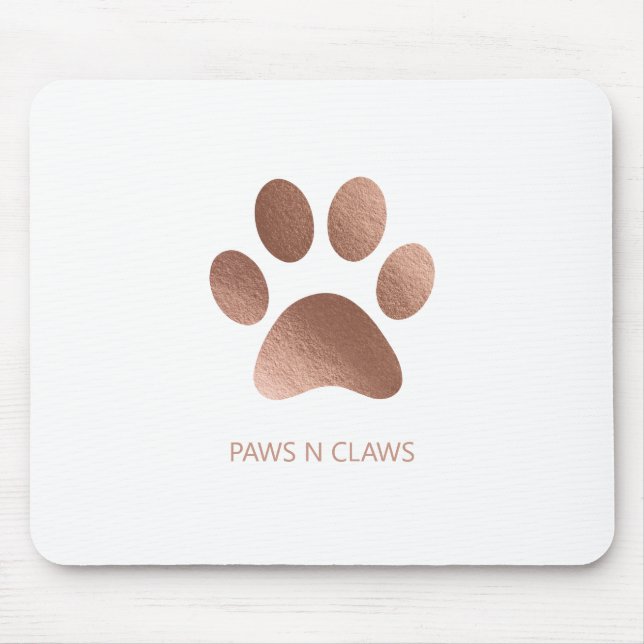 Faux Rose Gold Paw Print On White Mouse Pad (Front)