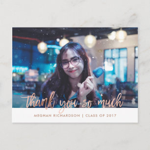Faux Rose Gold   Photo Graduation Thank You Postcard
