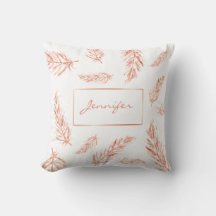 Faux Rose Gold Pin Colour Feathers With Custom Nam Throw Pillow