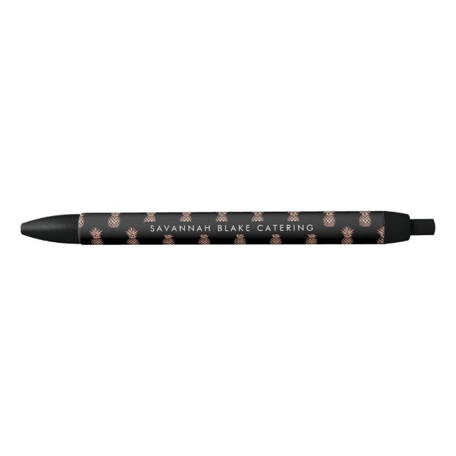 Faux Rose Gold Pineapple Personalized Black Ink Pen (Front)
