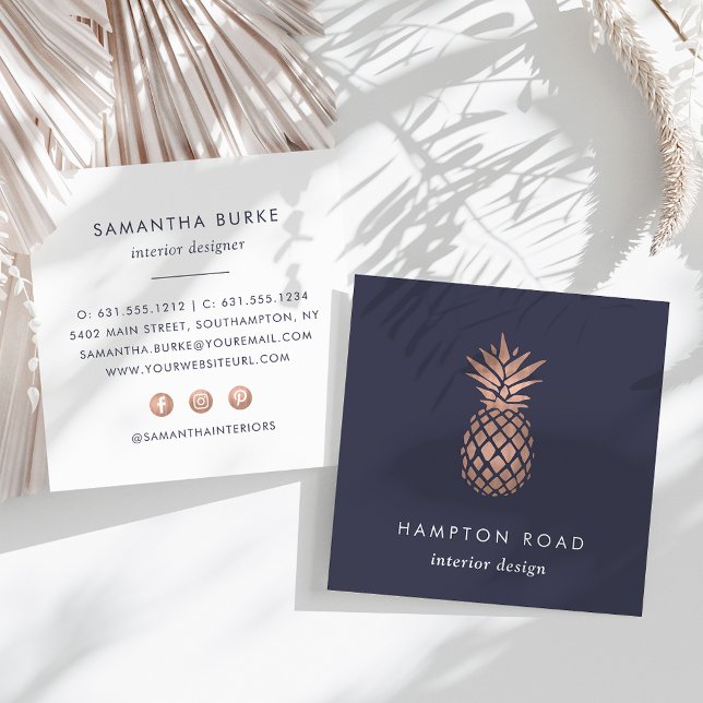 Faux Rose Gold Pineapple Square Business Card (Creator Uploaded)