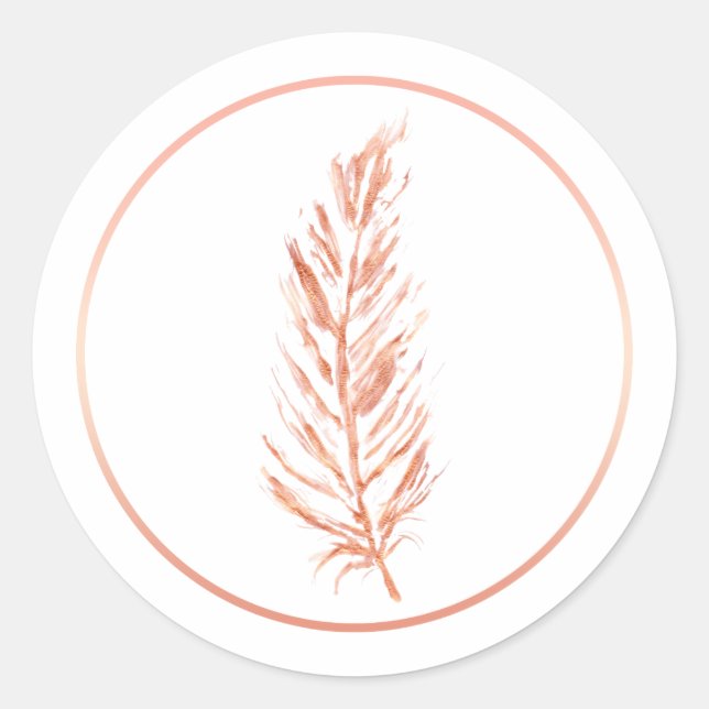Faux Rose Gold Pink Colour Feather Drawing Classic Round Sticker (Front)