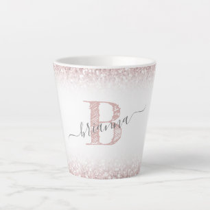 Faux Rose Gold Pink Glitter Monogram Name Girly Latte Mug