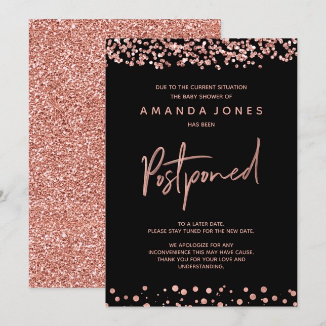 FAUX ROSE GOLD Postponed Baby Shower Announcement (Front/Back)