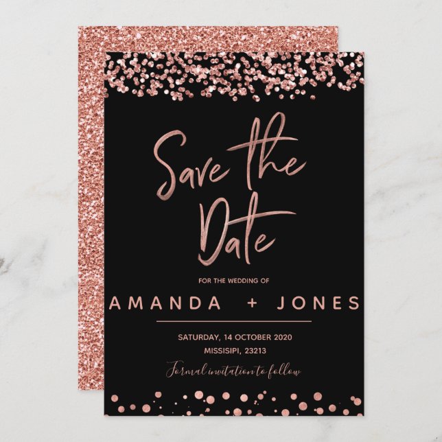 FAUX ROSE GOLD Save the Date Invitation (Devant / Derrière)
