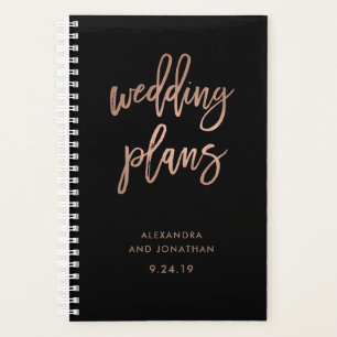 Faux Rose Gold Script on Black   Wedding Planner