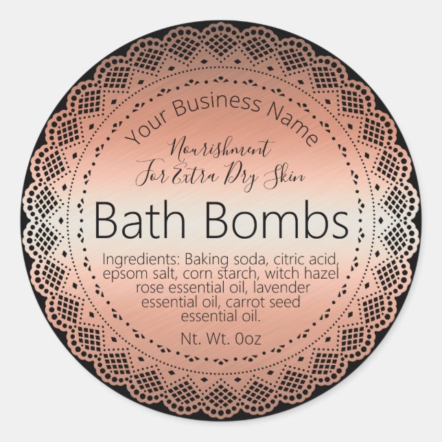 Faux Rose Gold Sticker Label Handmade Bath Bomb (Front)