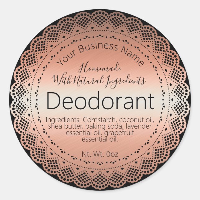 Faux Rose Gold Sticker Label Handmade Deodorant (Front)