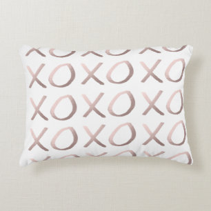 faux rose gold typography hugs and kisses xoxo decorative pillow