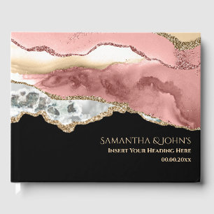 Faux rose gold vibrant chic gemstone geode agate guest book