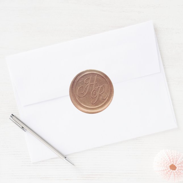 Faux Rose Gold Wax Wedding Monogram Envelope Seal (Envelope)