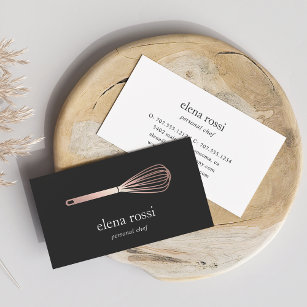 Faux Rose Gold Whisk Logo   Chef Catering Bakery Business Card