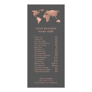 Faux Rose Gold World Map Price List Service Menu