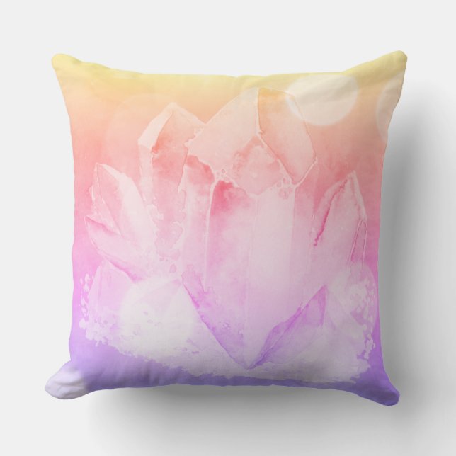 *~* Faux Rose Quartz Crystal & Lavender Ombre Throw Pillow (Front)