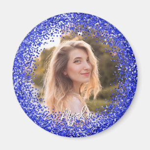 Faux Royal Blue Glitter Photo Magnet