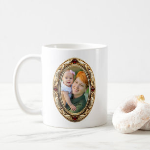Faux Ruby and Gold Oval Framed Photos Coffee Mug