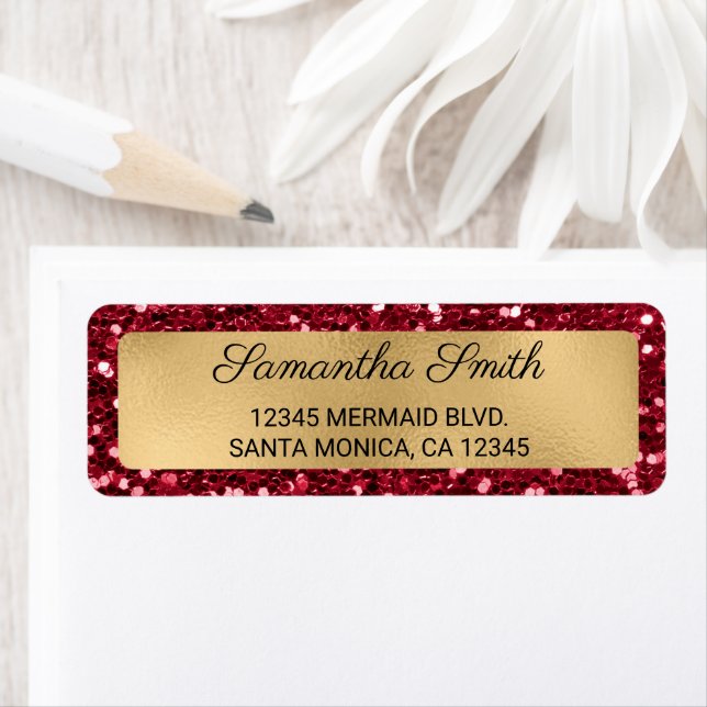 Faux Ruby Red Parties scintillant et Gold Foil Éti (En situation)