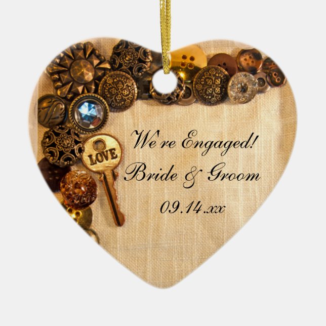 Faux Rustic Buttons Engagement Ceramic Ornament (Front)