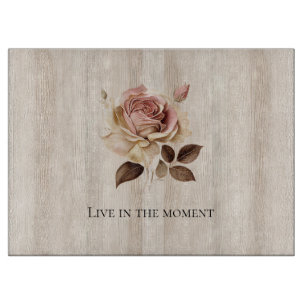 Faux Rustic Cream Pink Rose Wood   Cutting Board