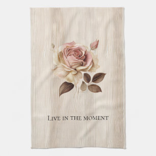 Faux Rustic Cream Pink Rose Wood   Kitchen Towel