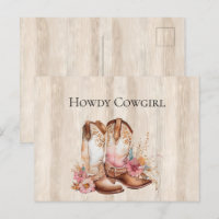 Faux Rustic Cream Wood Pink Rose Cowgirl Boots