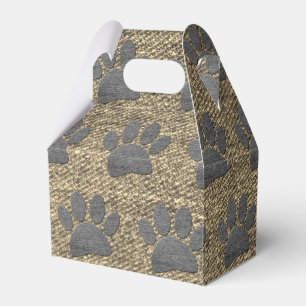 Faux Rustic Denim Jeans Dog Paw Print Favor Box