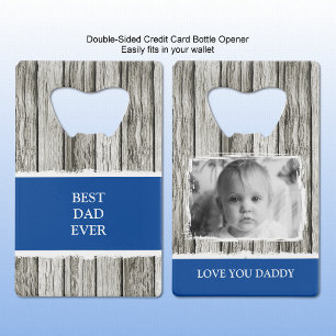Faux rustic wood 1 photo daddy grey blue credit card bottle opener
