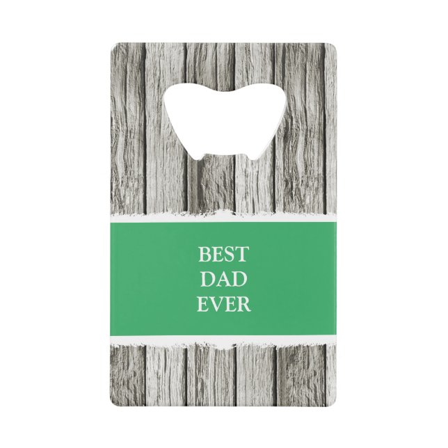 Faux rustic wood 1 photo daddy grey green credit card bottle opener (Front)
