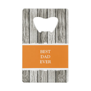 Faux rustic wood 1 photo daddy grey orange credit card bottle opener