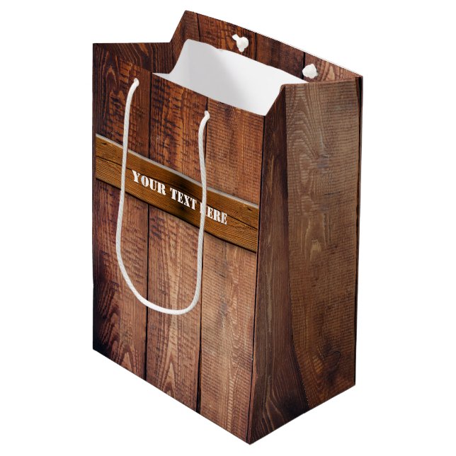 Faux Rustic Wood Boards Medium Gift Bag (Front Angled)