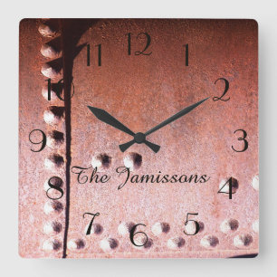 Faux Rusty Metal Abstract, Name, Personalized Square Wall Clock