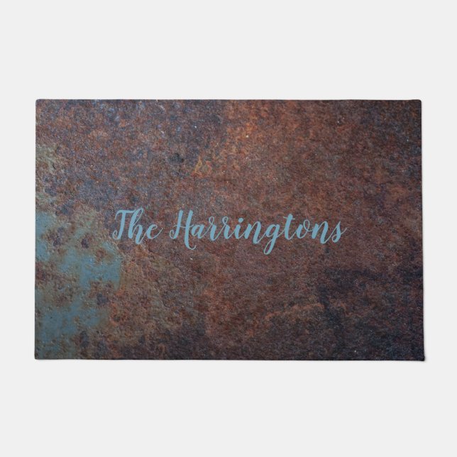Faux Rusty Metal custom name door mats (Front)