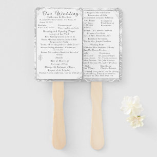 Faux-Satin Catholic Wedding Program  Hand Fan