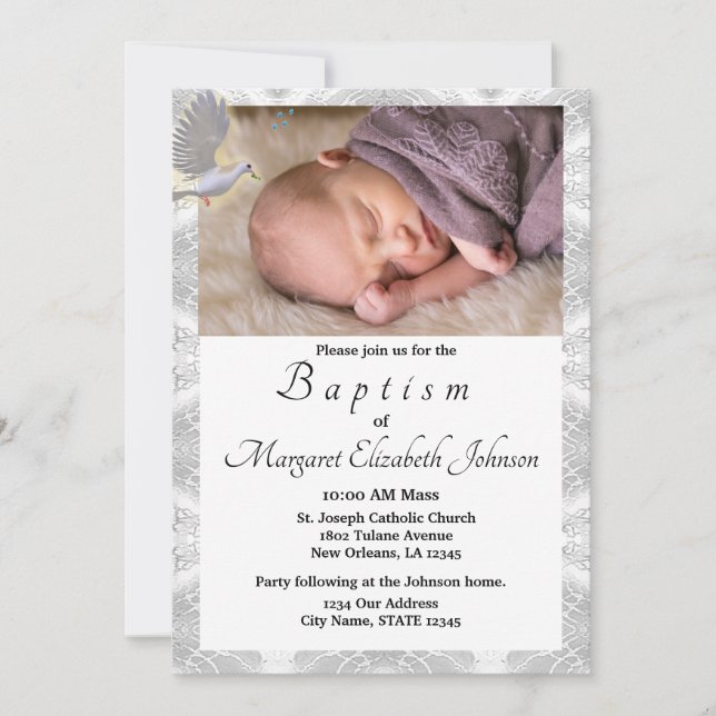 Faux Satin Holy Spirit Baptismal  Invitation (Front)