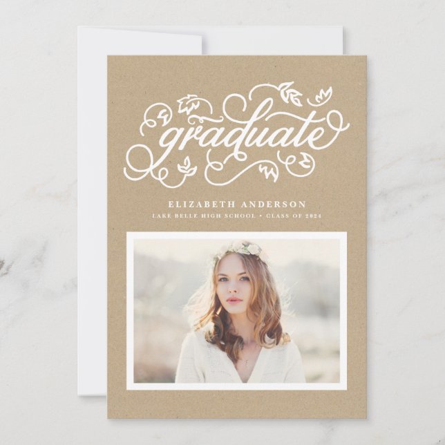 Faux Script Kraft Paper Rustic Script Graduation Announcement (Front)