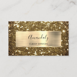 Faux Sepia Gold Glitter QR Code Logo Business Ca Card