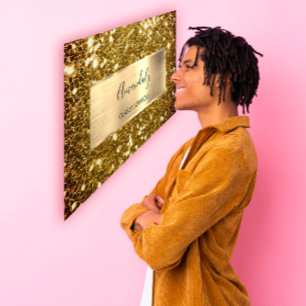 Faux Sepia Gold Glitter QR Code Logo Mustard Busin Business Card