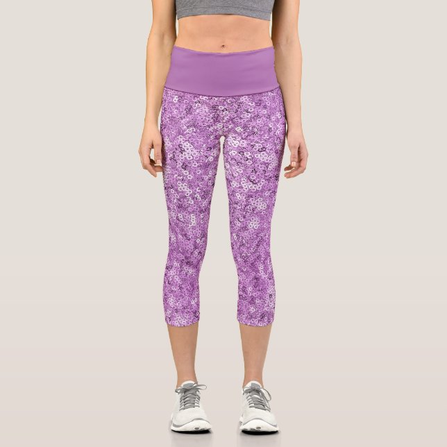 Faux Sequin Pink Pattern  Capri Leggings (Front)