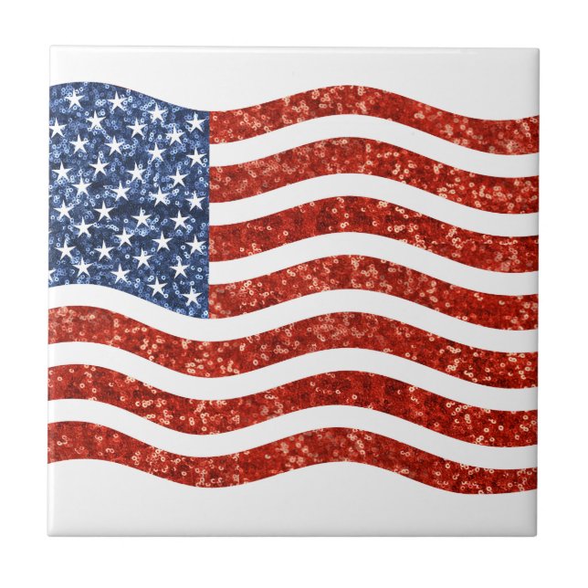 faux sequin print american flag tile (Front)