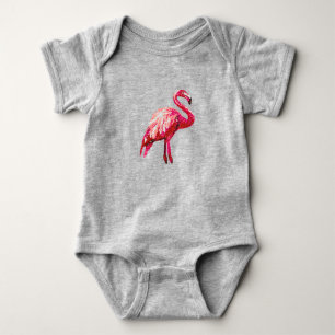 Faux Sequin Printed Tropical Flamingo Bird Baby Bodysuit