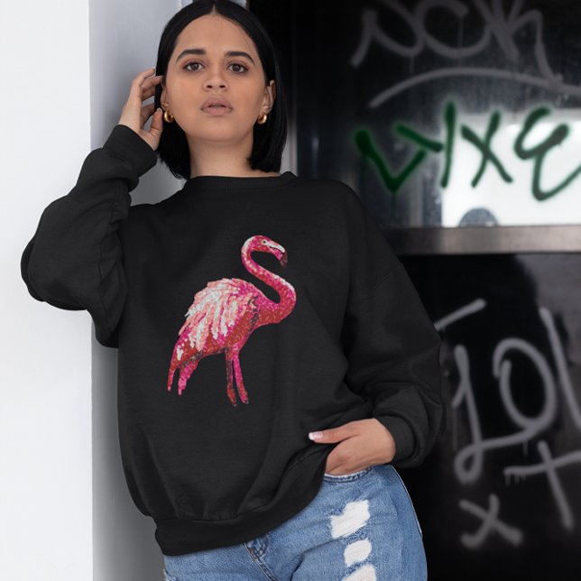 Faux Sequin Printed Tropical Flamingo Bird Sweatshirt (Creator Uploaded)