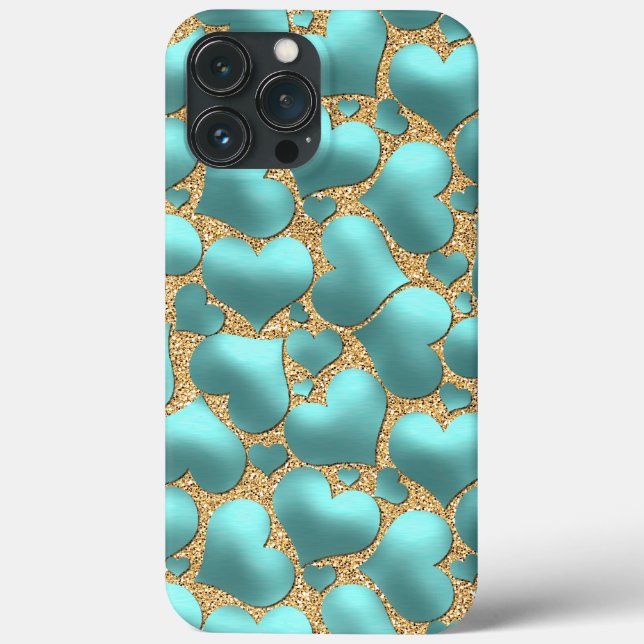 Faux Shiny Aqua Turquoise Blue Heart Art Pattern Case-Mate iPhone Case (Back)