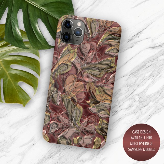 Faux Shiny Dark Red Green Gold Floral Art Pattern Case-Mate iPhone Case (Creator Uploaded)