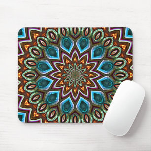 Faux Shiny Orange Teal Turquoise Mandala Pattern Mouse Pad