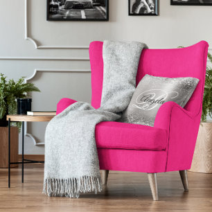 Faux Shiny Silver Glitter Brushed Metal Monogram Throw Pillow