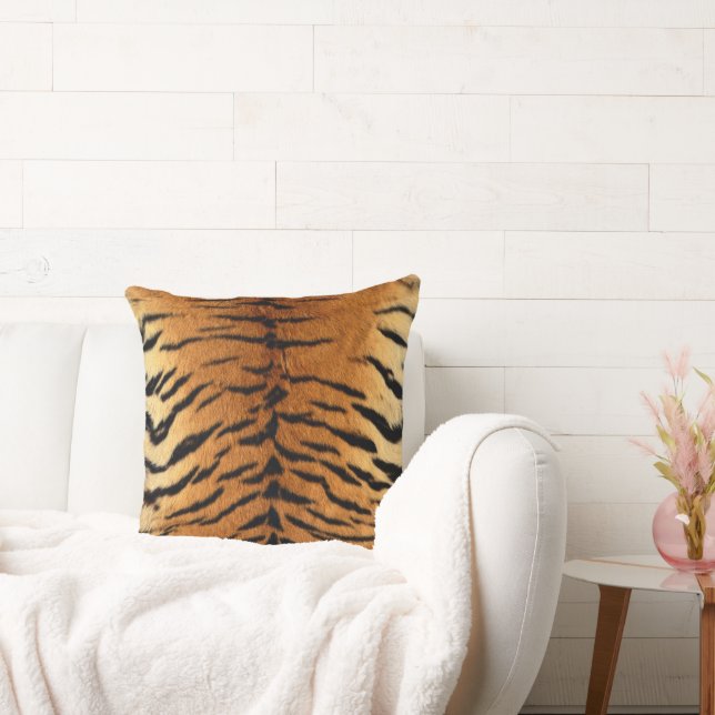 Faux Siberian Tiger Skin Throw Pillow (Couch)